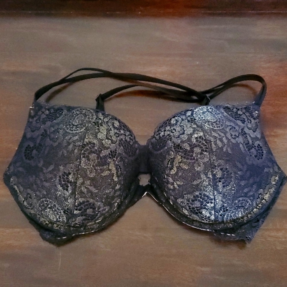 34D VS Very Sexy Push-up Black with Gold Lace overlay Bra